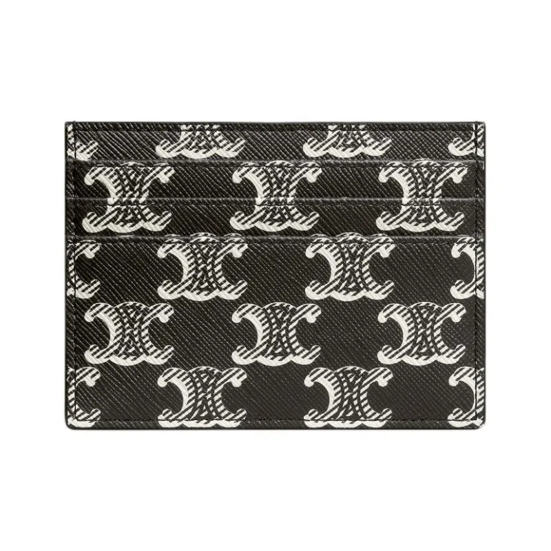 CELINE Triomphe Canvas With Calfskin Card Holder Women's Black-2
