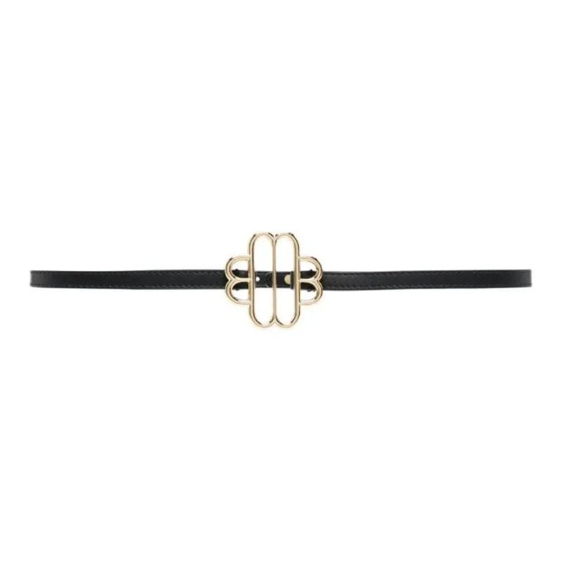 Maje Logo Signboard Leather Belts Women's Black Width 1CM-0