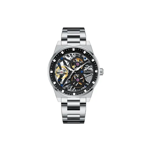 GUANQIN GUANQIN GJ16350 Mechanical Movement Stainless Steel Watchband Watch Men's Watches Black Dial