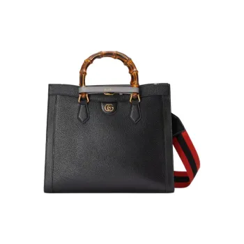GUCCI Diana Leather One Shoulder Handbag Medium Size Women's Black