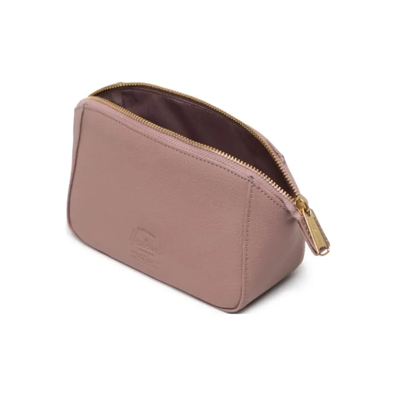 Herschel Litchi Grain Vegan Leather Makeup Bag Small Size Unisex Gray Rose-3