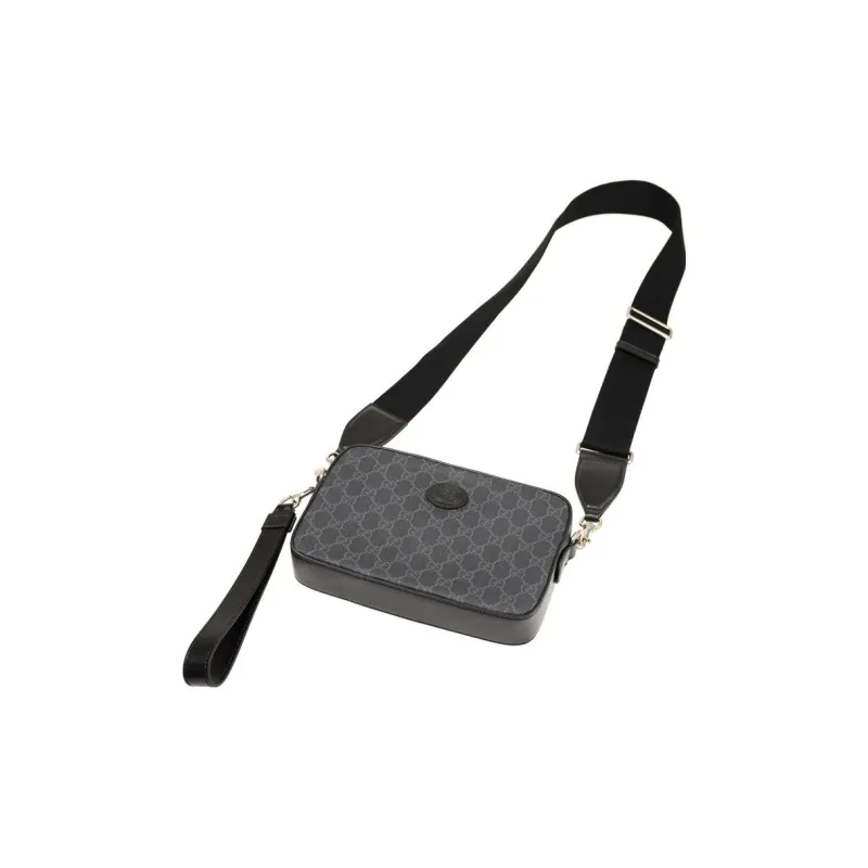 GUCCI Canvas With Leather Canvas Bag, Messenger Bag, Shoulder Bag, Crossbody Bag Men's Black-3