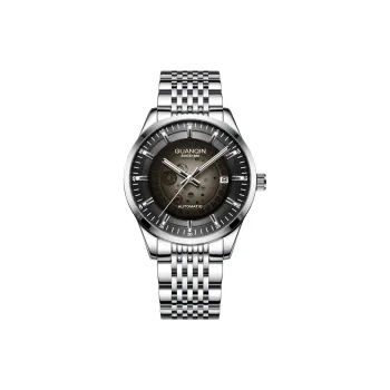 GUANQIN Automatic Mechanical Movement Stainless Steel Watchband Watch Men's Watches Black Dial