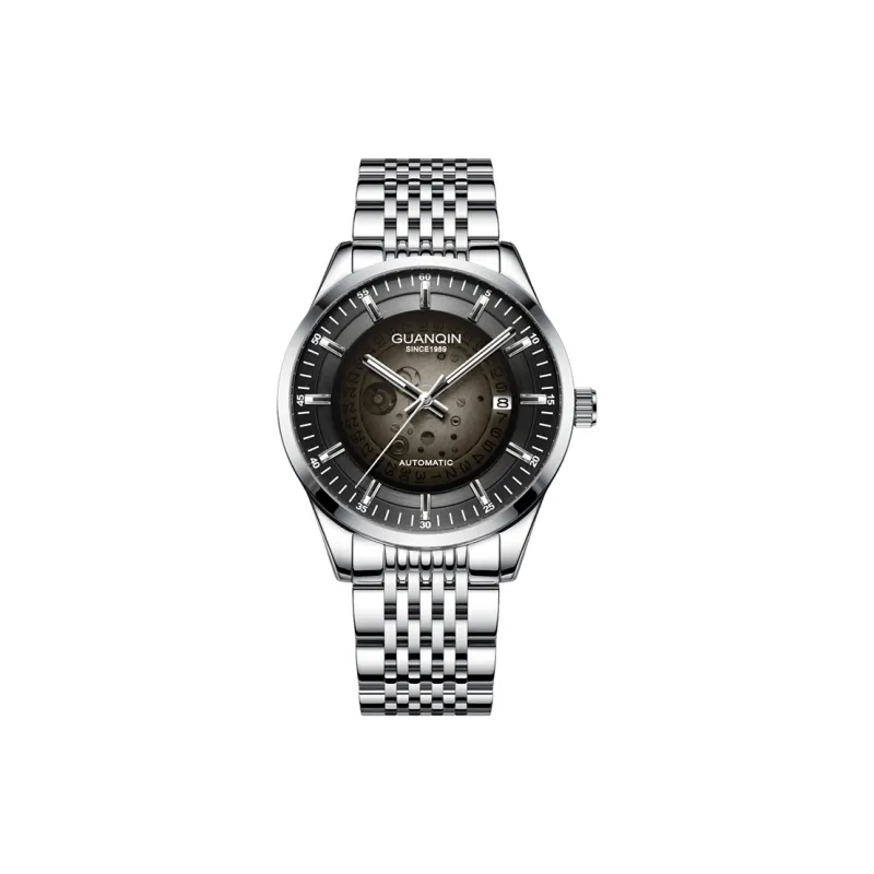 GUANQIN Automatic Mechanical Movement Stainless Steel Watchband Watch Men's Watches Black Dial-0