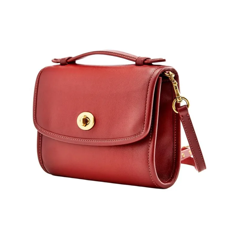 COACH Kip Leather Messenger Bag Handbag Shoulder Bag Crossbody Bag Small Size Women's Red Brown-4