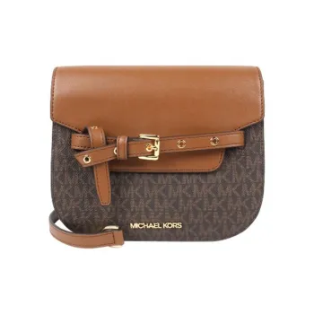 MICHAEL KORS Emilia Cow Leather Patchwork Saddle Bag Shoulder Bag Crossbody Bag Small Size Women's Brown & Brown