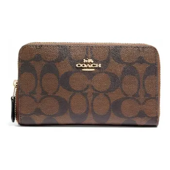 COACH Zip Around Canvas Handheld Card Holder Wallet Medium Size Women's Brown