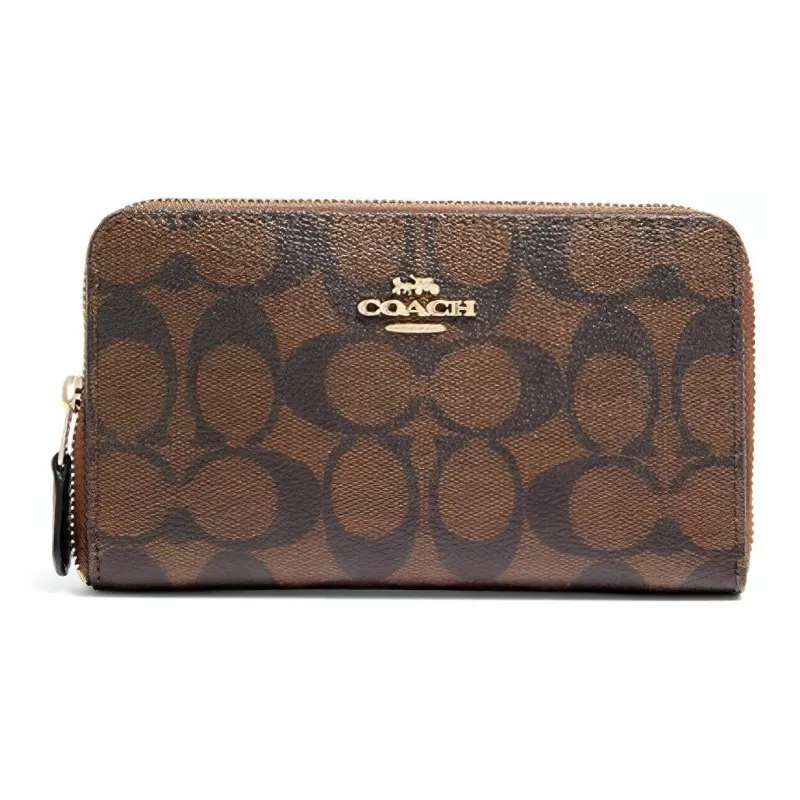 COACH Zip Around Canvas Handheld Card Holder Wallet Medium Size Women's Brown-0