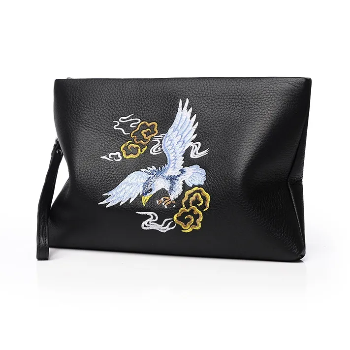 NIUMJ Top Grain Cow Leather Clutch Regular Men's Black Chinese Style-0