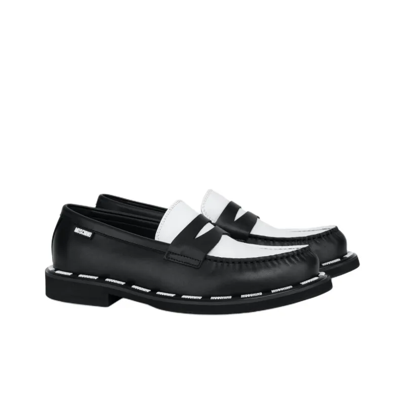 MOSCHINO Two-tone Leather Penny Loafers-2