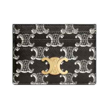 CELINE Triomphe Canvas With Calfskin Card Holder Women's Black
