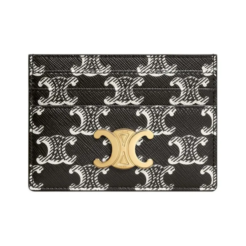 CELINE Triomphe Canvas With Calfskin Card Holder Women's Black-0