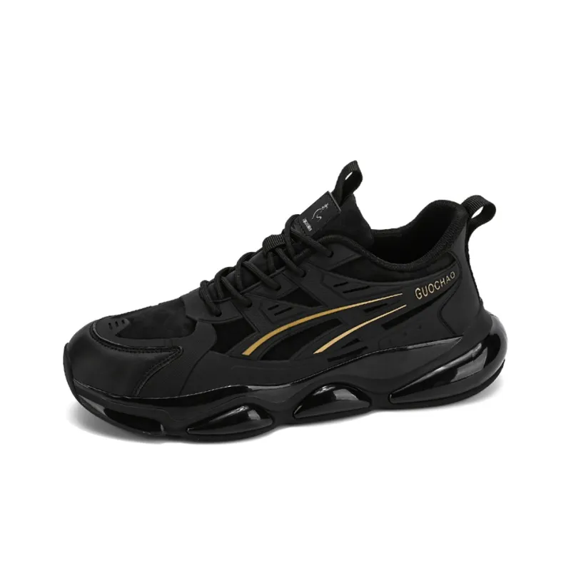 Legaco Chicken Cushioning Anti-Slip Wear-Resistant Breathable Height Increasing Low-Top Casual Shoes Men's Black Gold-2