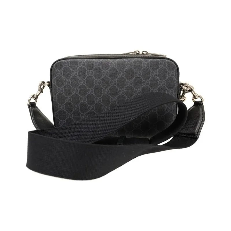 GUCCI Canvas With Leather Canvas Bag, Messenger Bag, Shoulder Bag, Crossbody Bag Men's Black-2