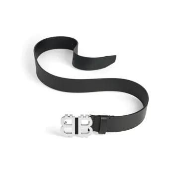 Balenciaga Letter Logo Leather Belts Men's Black Width 3.6cm