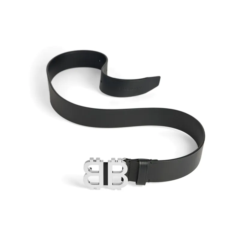 Balenciaga Letter Logo Leather Belts Men's Black Width 3.6cm-0