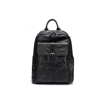 Ace Paul Top Grain Cow Leather Backpack Large Size Unisex Black