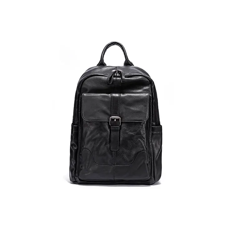 Ace Paul Top Grain Cow Leather Backpack Large Size Unisex Black-0