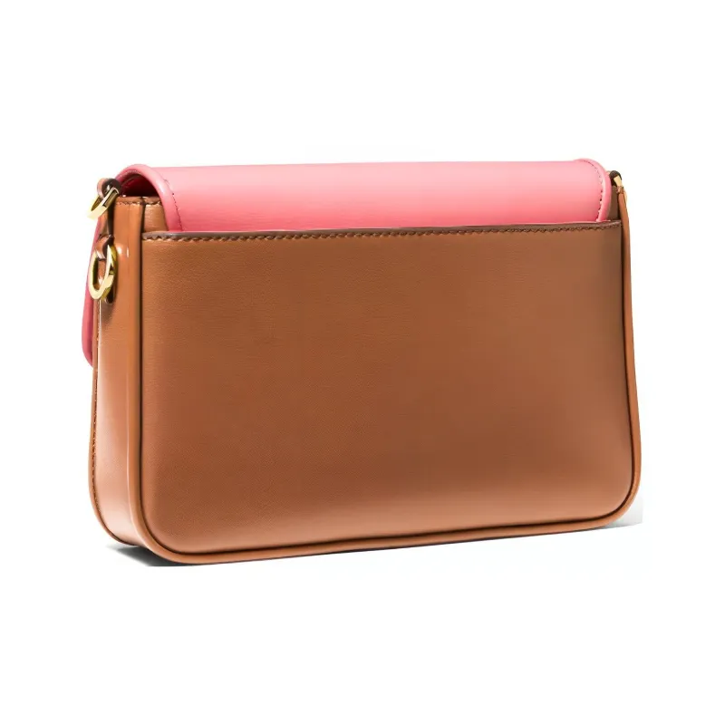 MICHAEL KORS Bradshaw Cow Leather Shoulder Bag, Crossbody Bag Medium Size Women's Acorn Brown & Pink-3