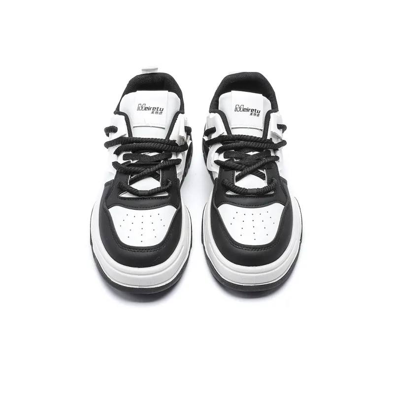 Meiretu Abrasion Resistant Height Increasing Low Top Skateboard Shoes Men's Black-2