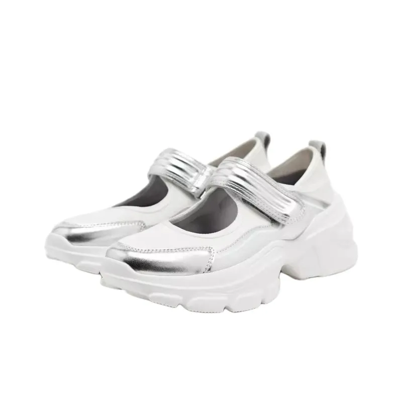 ZARA Low-Top Casual Shoes Women's Silver White-2