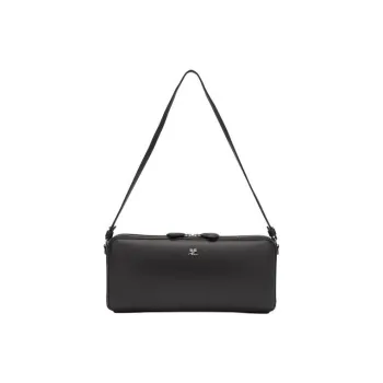 COURREGES Cow Leather Shoulder Bag Women's Black