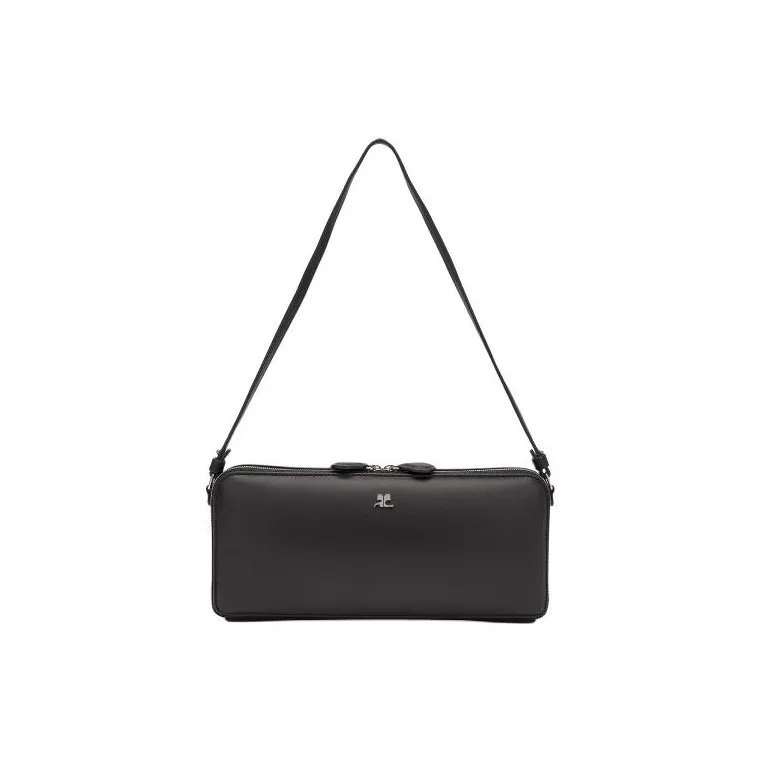 COURREGES Cow Leather Shoulder Bag Women's Black-0