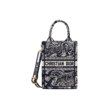 DIOR BookTote Embroidery Sheet Music Bag Smartphone Pocket Tote Bag Single Shoulder Crossbody Handbag Mini Women's Blue
