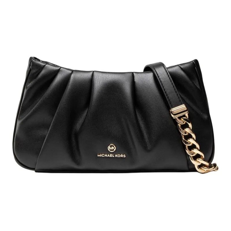 MICHAEL KORS Hannah Leather Shoulder Bag, Crossbody Bag Trumpets Women's Pure Black-3