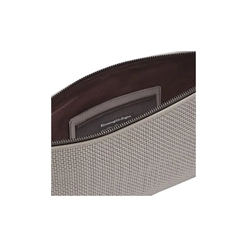 Zegna Calfskin Clutch Men's Oyster Color-2