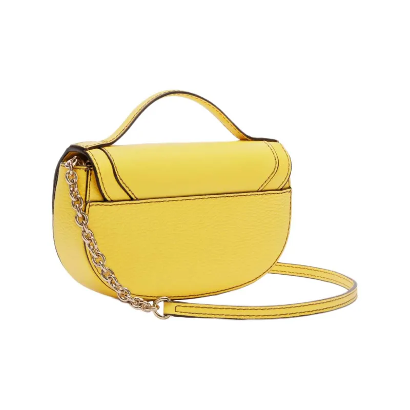 Furla Club 2 Textured Calfskin Saddle Bag Handbag Shoulder Bag Crossbody Bag Mini Women's Yellow-4