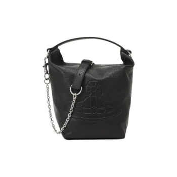 Vivienne Westwood SALLY Grain Cow Leather Bucket Bag, Handbag, Shoulder Bag Medium Size Unisex Black