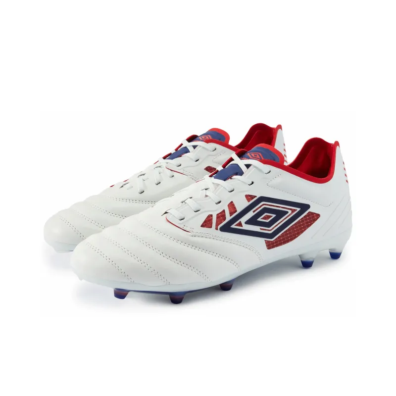 Umbro Soccer Shoes Men Low Top Umbro White/Manor Blue/Rococco Red-2