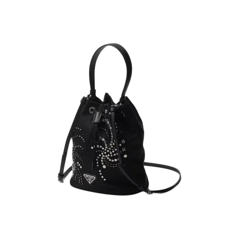 PRADA Re Nylon Fabric With Leather Bucket Bag, Shoulder Bag, Crossbody Bag, Handbag Mini Women's Black-1