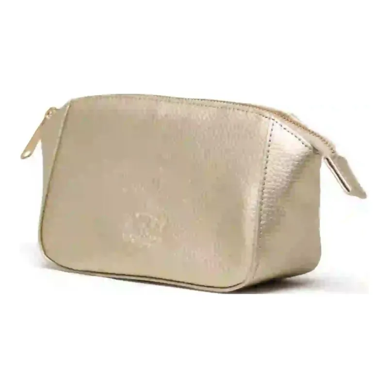 Herschel Litchi Grain Vegan Leather Makeup Bag Small Size Unisex Gold-1