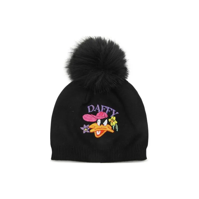MONNALISA Daffy Duck Pompom Detailed Knitted Beanie-0