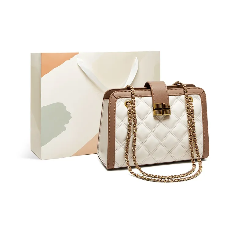 15 MINS Cow Leather Shoulder Bag Crossbody Bag Large Size Women's White-5