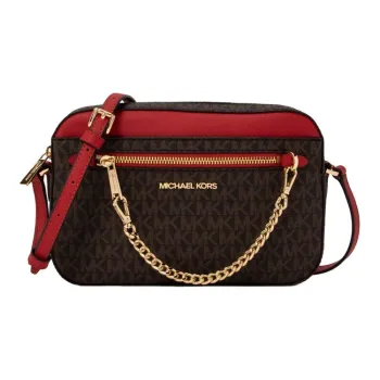 MICHAEL KORS Jet Set Canvas Shoulder Bag Camera Bag Crossbody Bag Large Size Women's Red Acorn Brown Multicolor