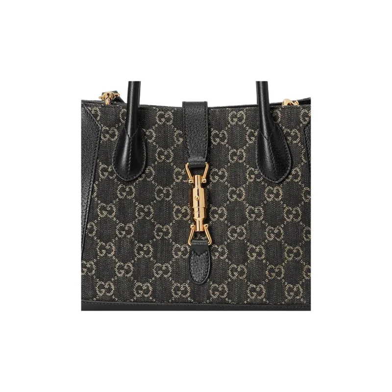 GUCCI Jackie 1961 Canvas With Leather Trim Tote Handbags Shoulder Bags Medium Size Unisex Black-8
