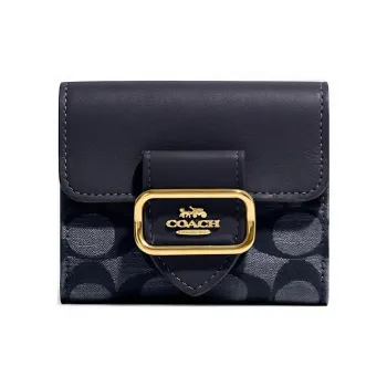 COACH Morgan Chambray With Leather Clutch Wallet Small Size Women's Blue