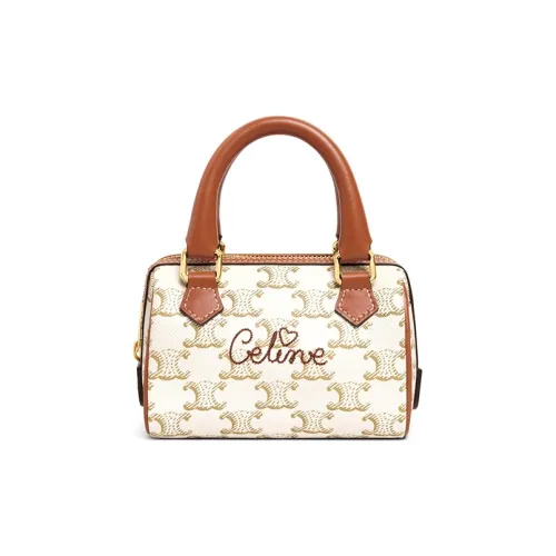 celine Camarat Cow Leather Boston Bag Handbag Shoulder Bag Crossbody Bag Mini Women's White
