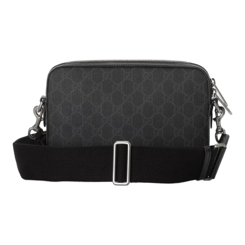 GUCCI Canvas With Leather Canvas Bag, Messenger Bag, Shoulder Bag, Crossbody Bag Men's Black-5