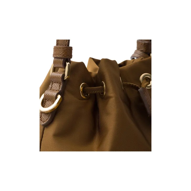 PRADA Re-Edition Fabric With Leather Bucket Bag Handbag Shoulder Bag Crossbody Bag Mini Women's Wooden Brown-4