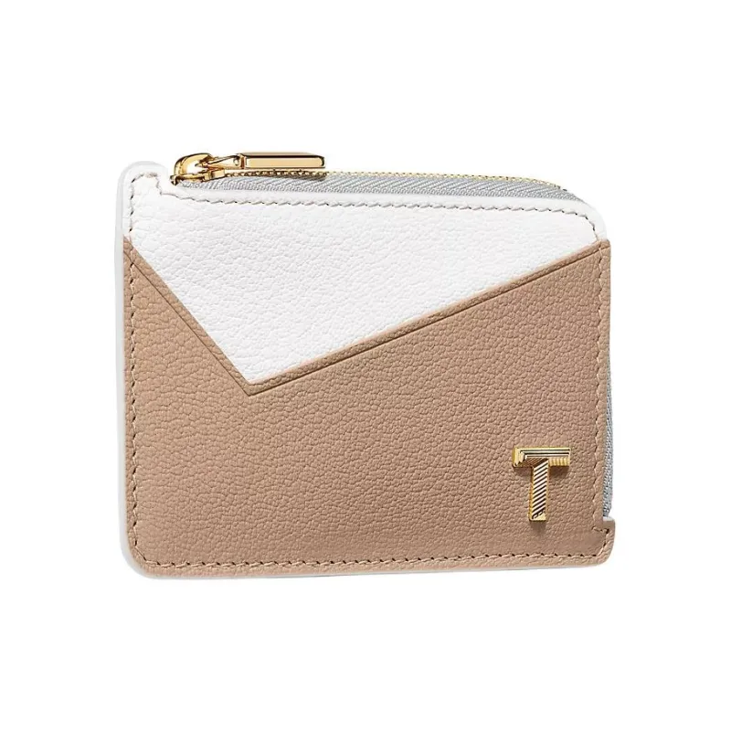 TIFFANY & CO. Tiffany T Goatskin Card Holder Women's White & Light Brown-1