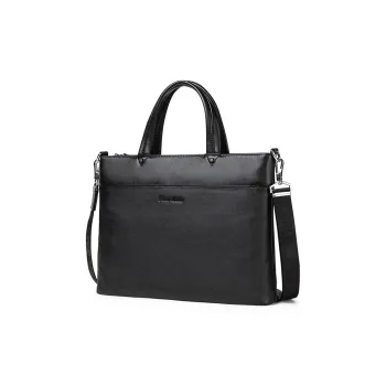 BISON DENIM Top Grain Cow Leather Handbags Briefcases Men's Black