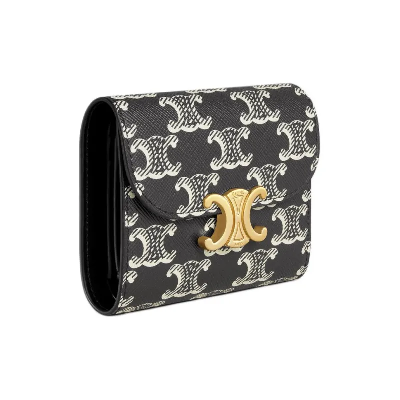 CELINE Triomphe Canvas Wallet Small Size Women's Black-1