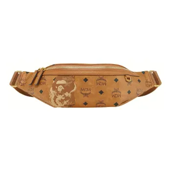 MCM Leather One Shoulder Crossbody Fanny Pack Unisex Cognac