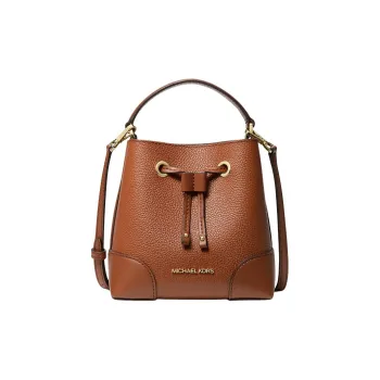 MICHAEL KORS Litchi Grain Leather Bucket Bag, Shoulder Bag, Crossbody Bag, Handbag Trumpets Women's Brown