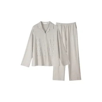 Same Language Pajama Set Women's Light Gray Butterfly Print