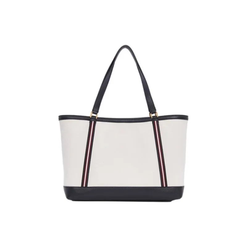 BALLY Fabric Cow Leather Patchwork Tote Bag Shopping Bag Handbag Large Size Women's Natural & Black-4